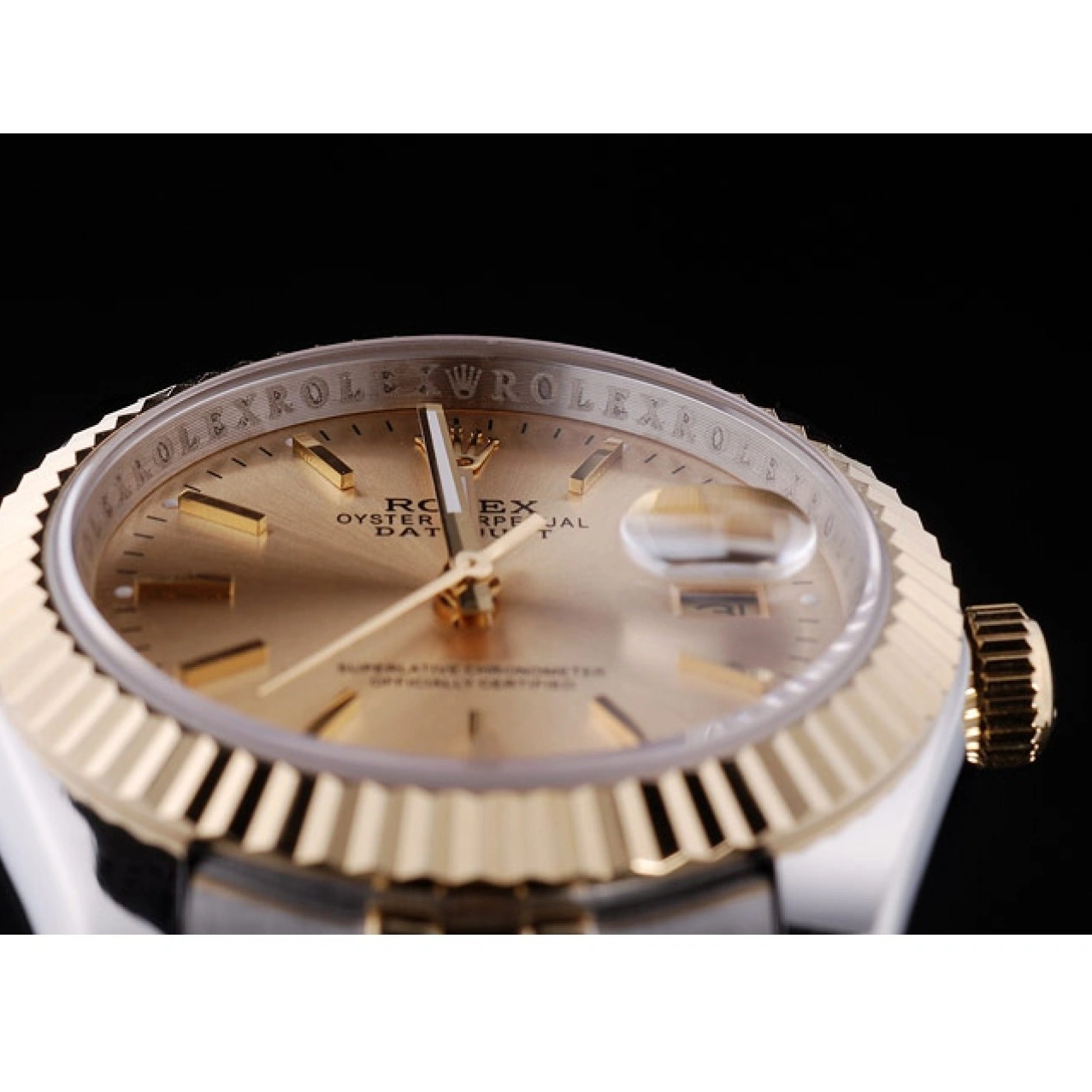 Aaa replica watch Bezel Ribbed Gold Rolex 7450 Dial Datejust 1029